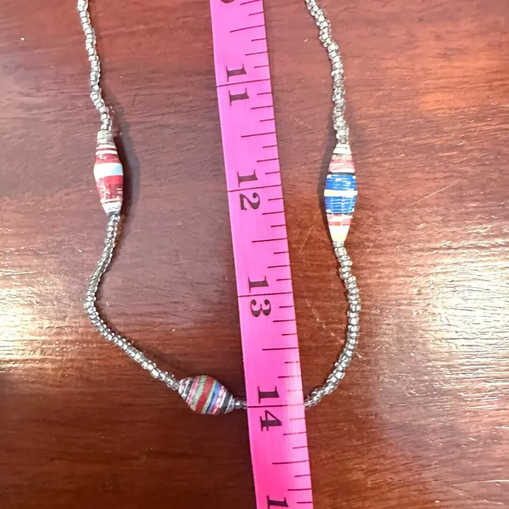 Beaded Necklace Long continuaus loop paper seed bead casual coastal jewelry